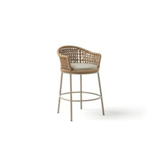 Luna Rope Bar Chair with handwoven rope back, beige cushion, and powder-coated metal frame.