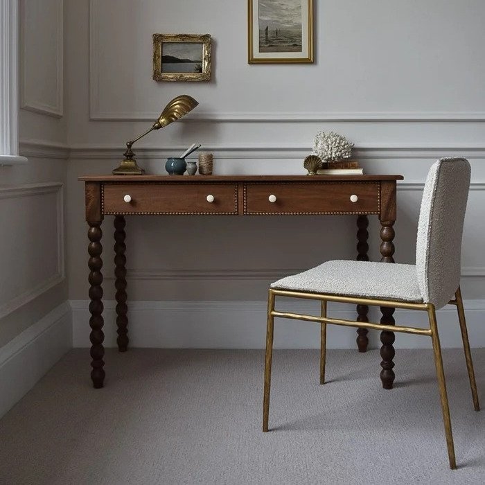 Classic wooden writing desk with two drawers and turned spindle legs